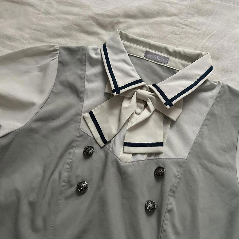 Axes Femme Poetique grey vest prestyled layered cream short sleeve blouse - Picture 4 of 8